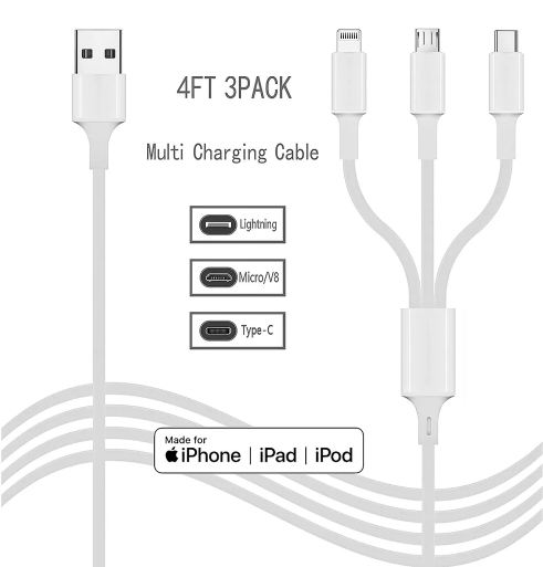 Cable De Datos EZRA-DC06 3 En 1 V8 Tipo C Y Lightnight iPhone Android