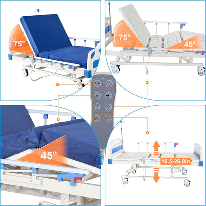 Cama 4 Posiciones Electrica Barandales + Portasuero + Colchon