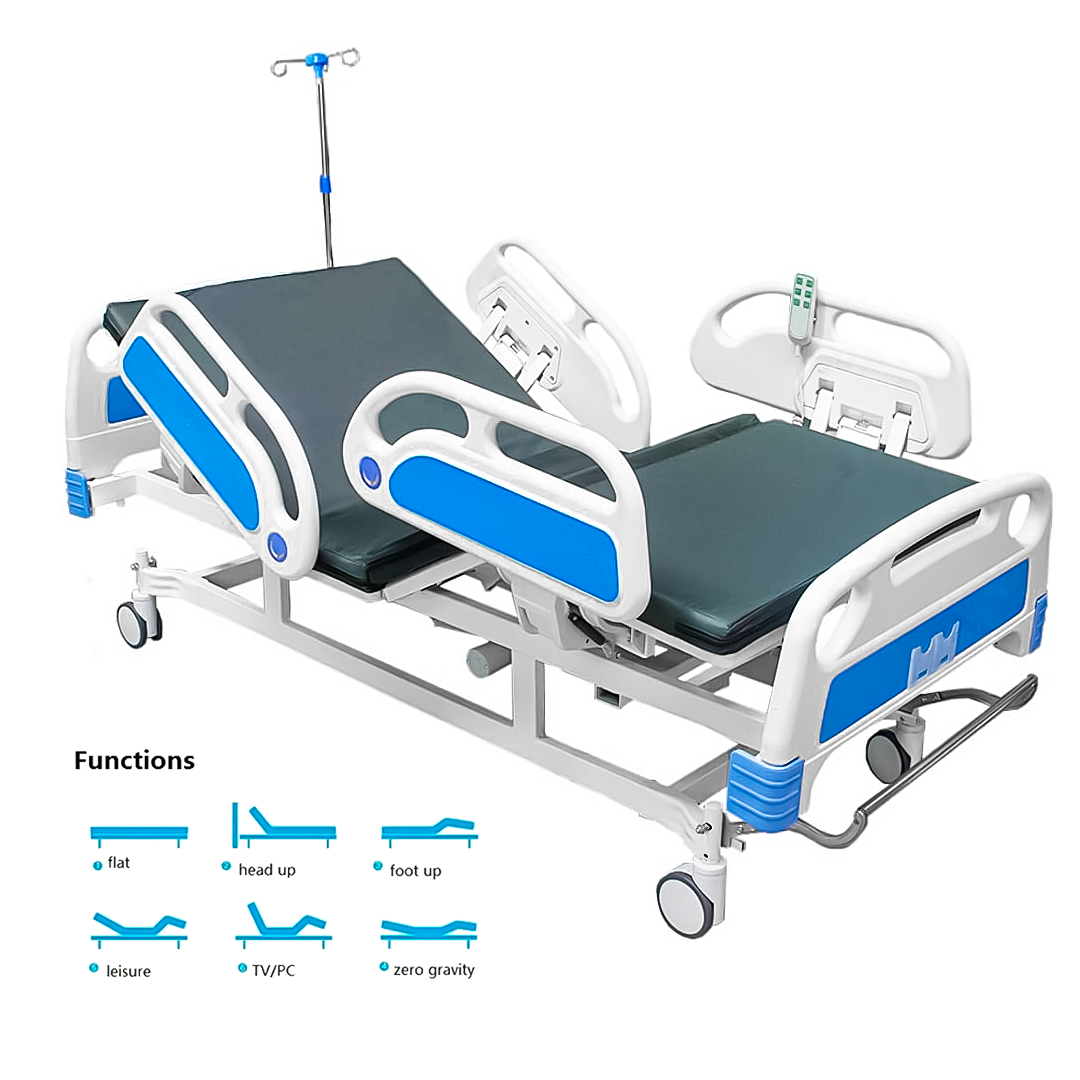 Cama Hospitalaria Eléctrica 4 Funciones Con Barandales + Porta Sueros Incluye Colchón