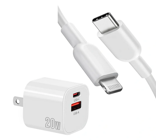 Cargador 20w EZRA HC120 Carga Rápida iPhone Lightning USB C + Cable 1m