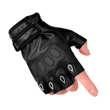 Guantes De Motociclismo Medio Dedo Antideslizante Protección Nudillo Cuero Sintetico