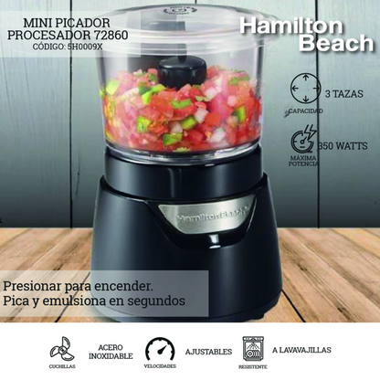 Hamilton Beach 72850 Mini Procesador De Alimentos 3 Tazas