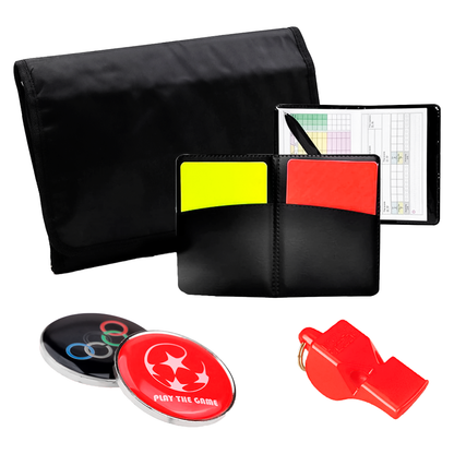 Kit Bolso De Arbitro De Futbol Con Tarjetas Moneda Silbato + Estuche