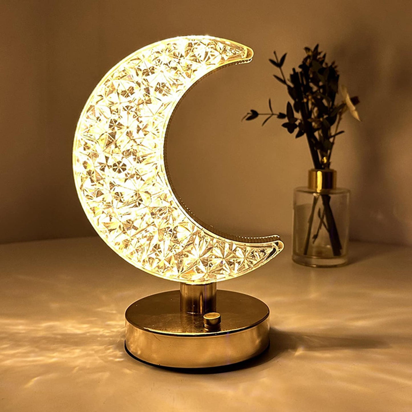 Lampara De Mesa Decorativa De Luna Cristal Recargable