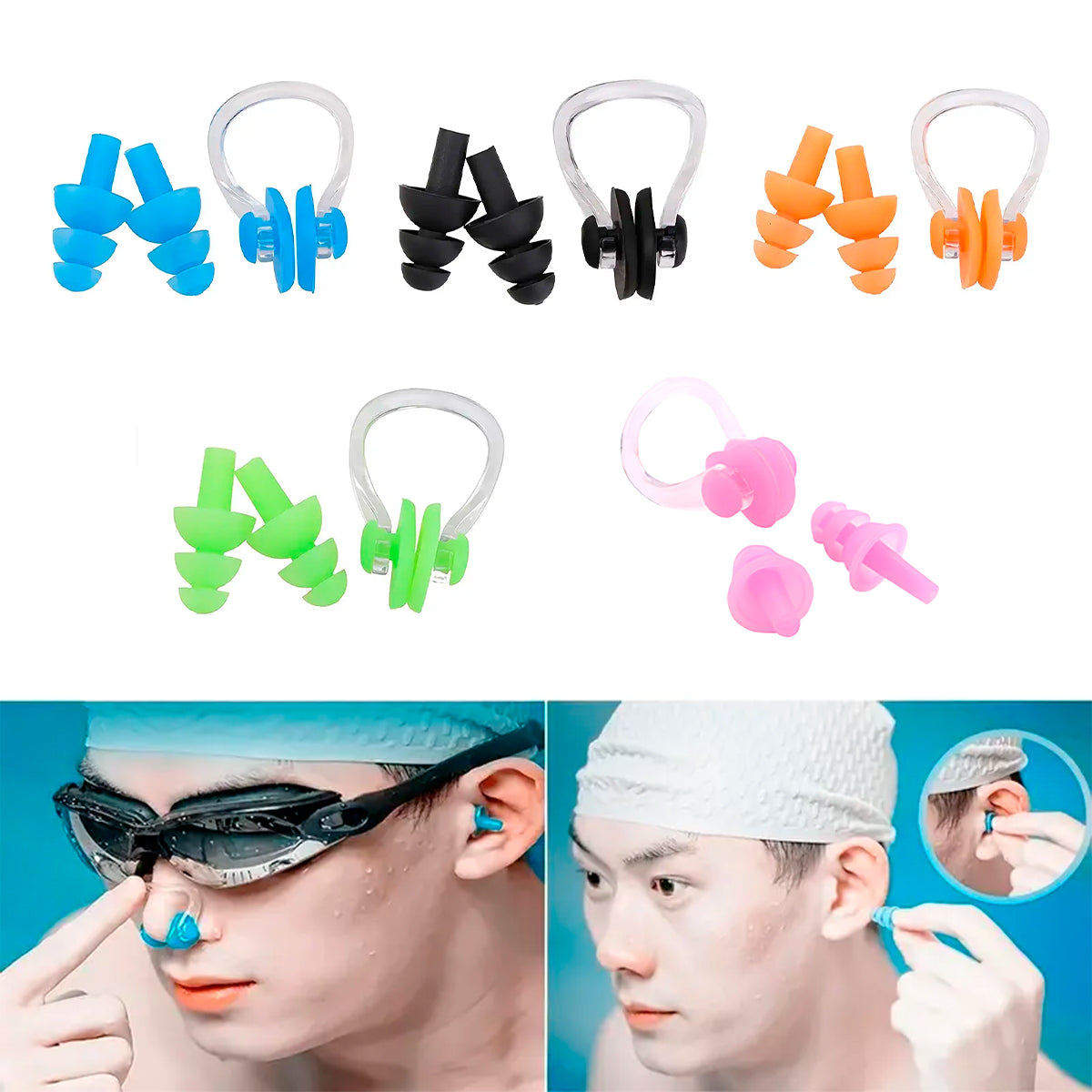 Set Tapones De Oídos Natación Buceo + Clip Nasal + Estuche