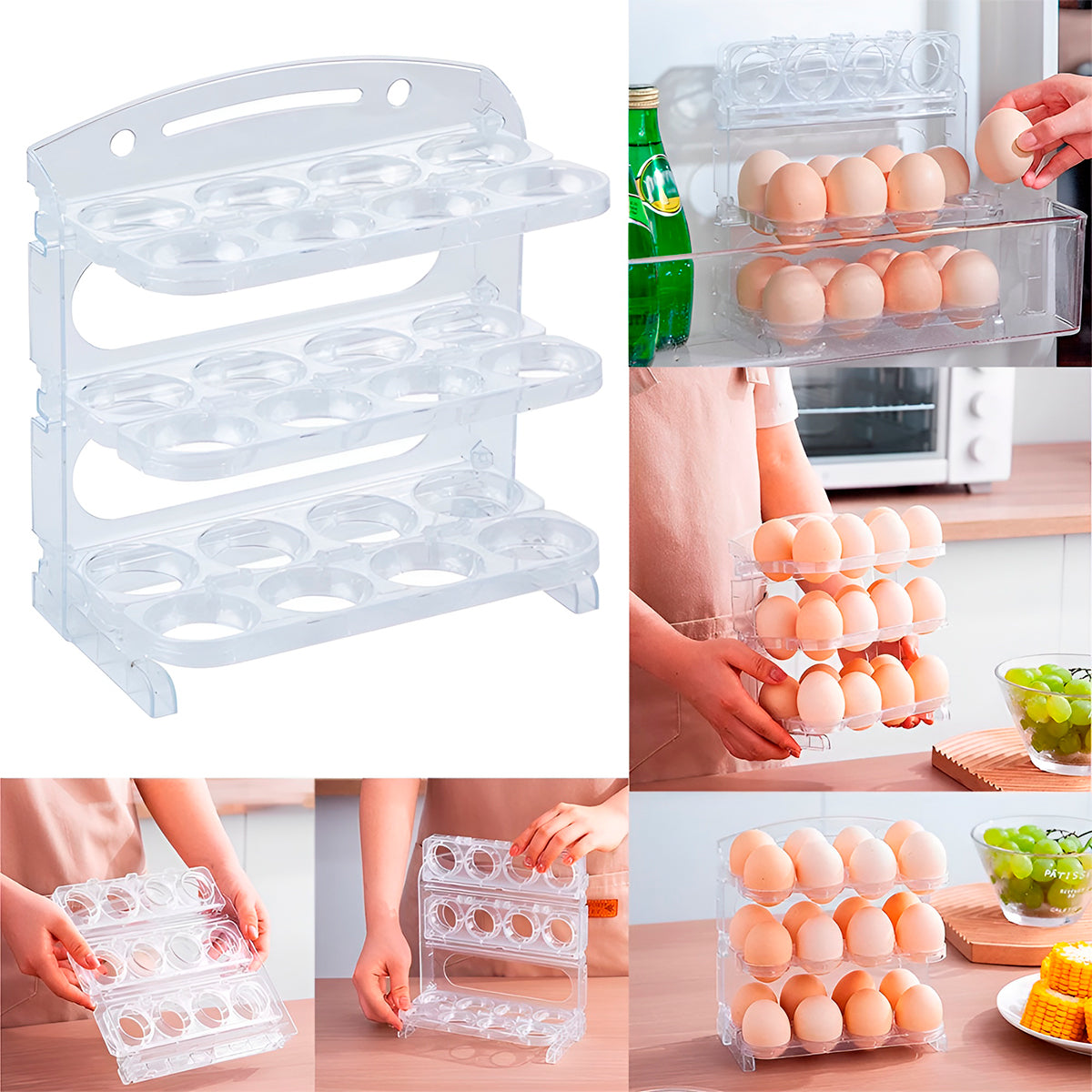 Soporte Organizador 3 Niveles Plegable Para 24 Huevos